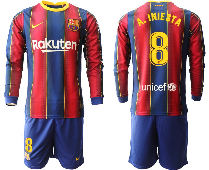 Men 2020-2021 club Barcelona home long sleeve #8 red Soccer Jerseys